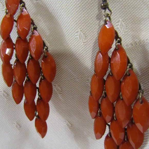 dangle red-orange  earrings - Picture 2 of 3